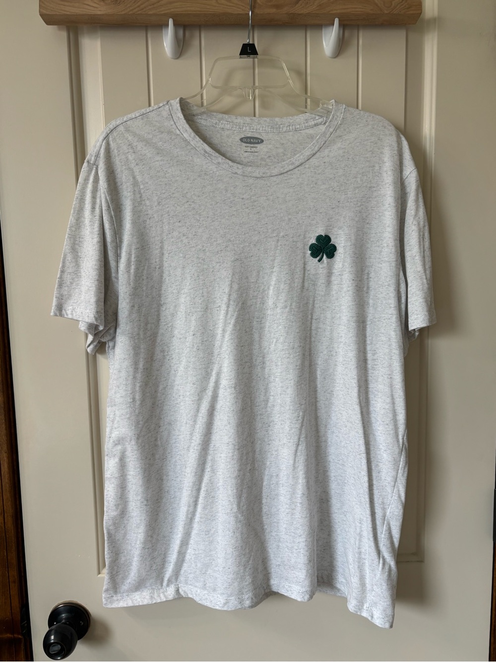 Old Navy Heather Gray Short Sleeve T‑Shirt with Green Clover Patch
